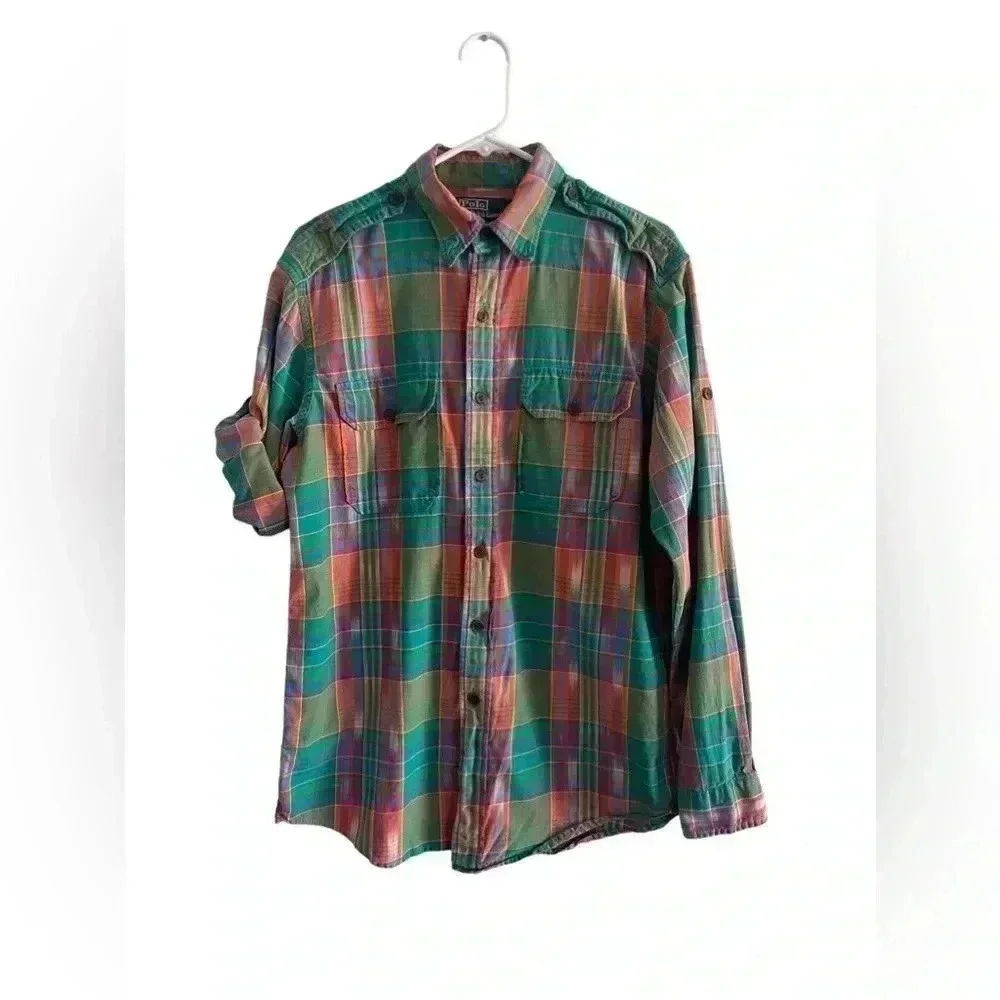 Polo by Ralph Lauren : button down shirt with roll up tabs on sleeves.